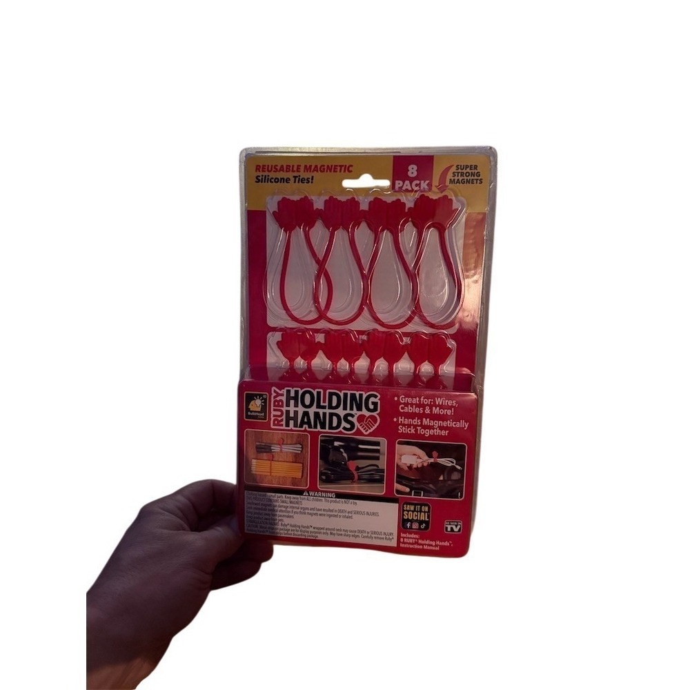 BulbHead Ruby Holding Hands Magnetic Cable‎ Cord Organizer Ties Red 8-Pack